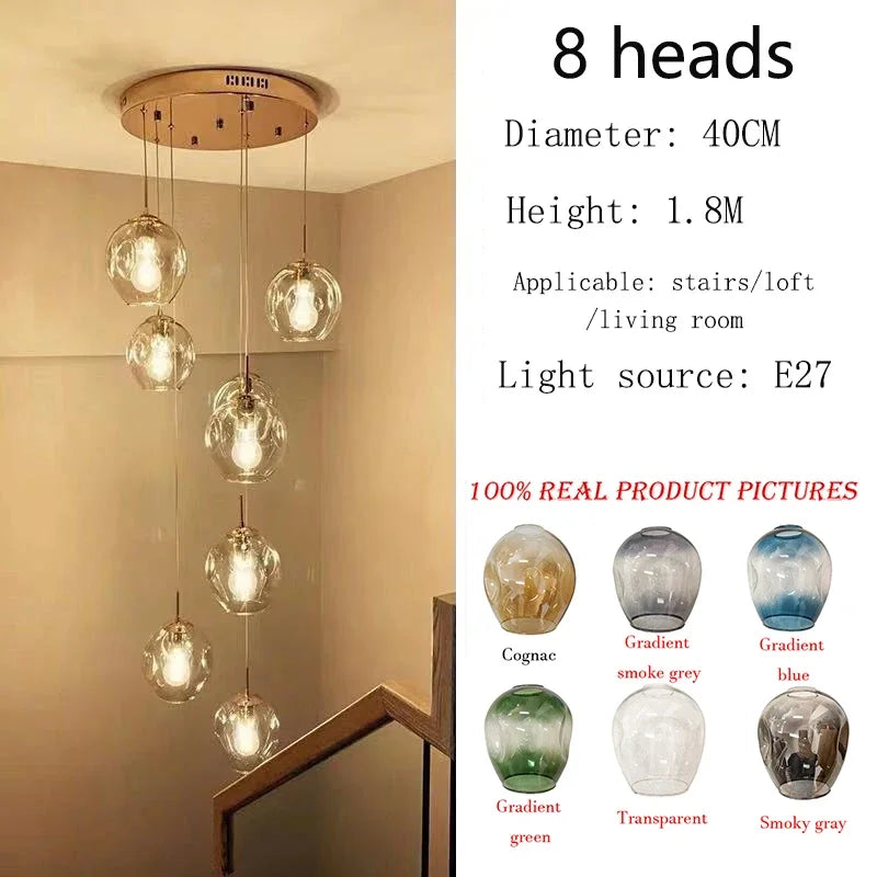 Afralia™ Rotating Stairwell LED Chandelier Glass Ball Modern Minimalist Nordic Long Chandelier
