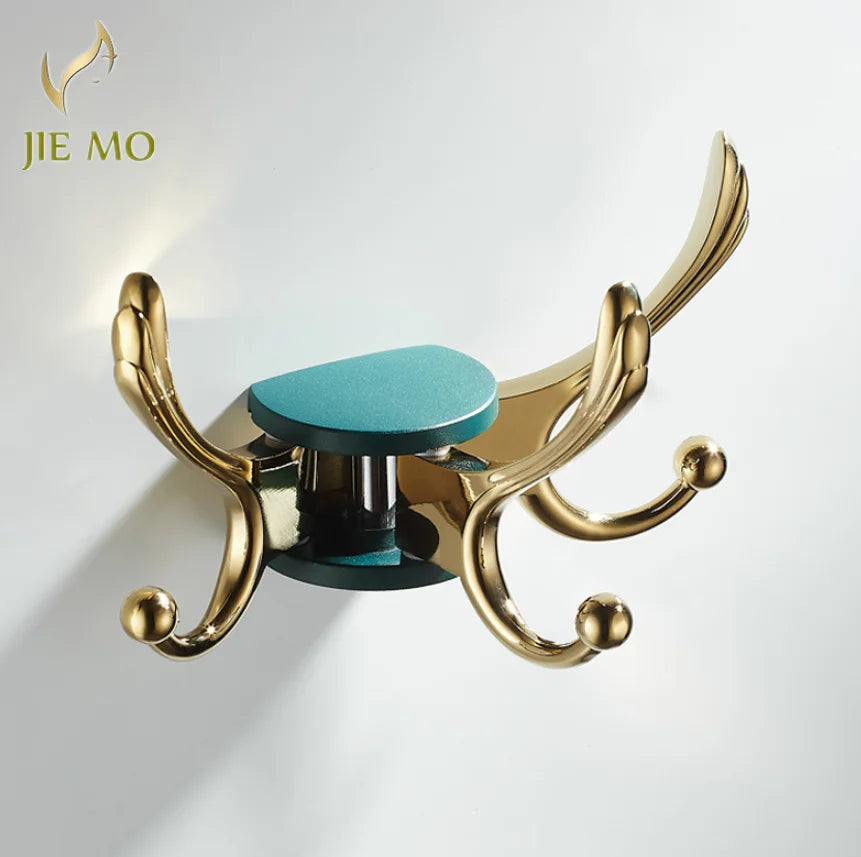 Afralia™ Green Gold Zinc Alloy Coat Hook Wall Hanging Single Hook for Bathroom or Door