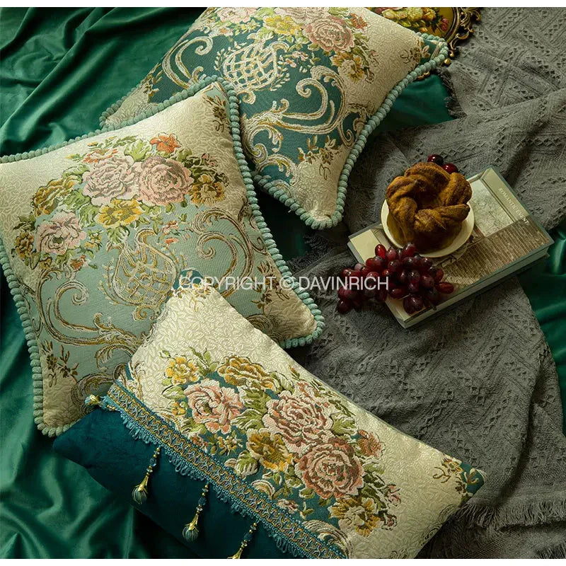 Afralia™ Vienna Impression Floral Jacquard Tassel Luxury Cushion Cover