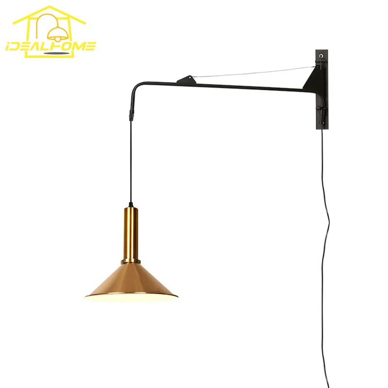 Afralia™ Telescopic Swing Arm Wall Lamp LED E27 Gold/Black for Restaurant Living Room