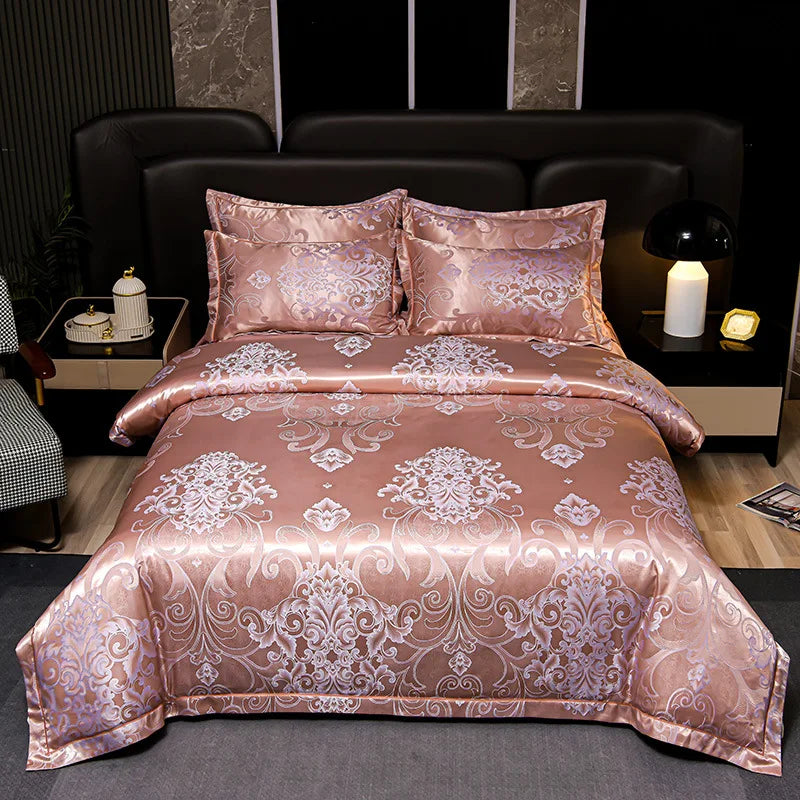 Afralia™ Satin Jacquard Bedding Set | 4Pcs Double Size Bedclothes