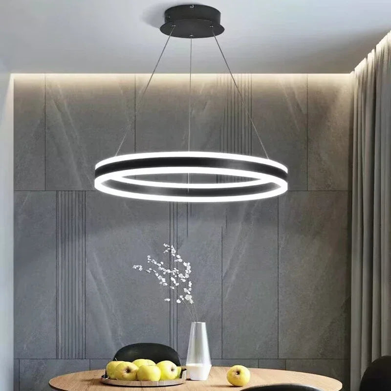 Afralia™ Modern Black Ring LED Chandelier for Home Decor Lighting