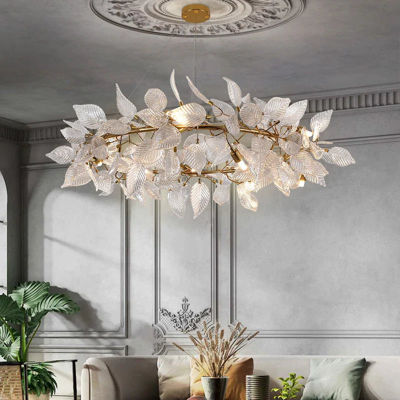 Afralia™ Ginkgo Leaf Crystal Chandelier - Elegant LED Pendant Lamp for Dining & Living Room