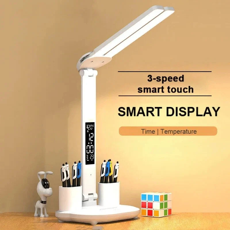 Afralia™ LED Desk Lamp with 2 Adjustable Heads, Dimmable, USB Charge, Foldable, Eye-Caring