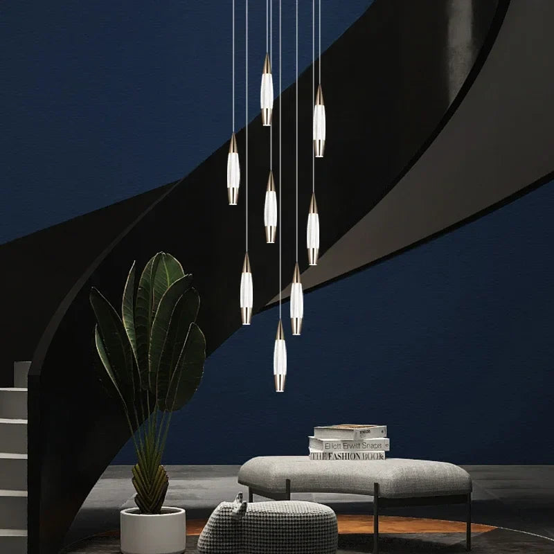 Afralia™ Modern LED Staircase Chandelier in Black Gold Finish