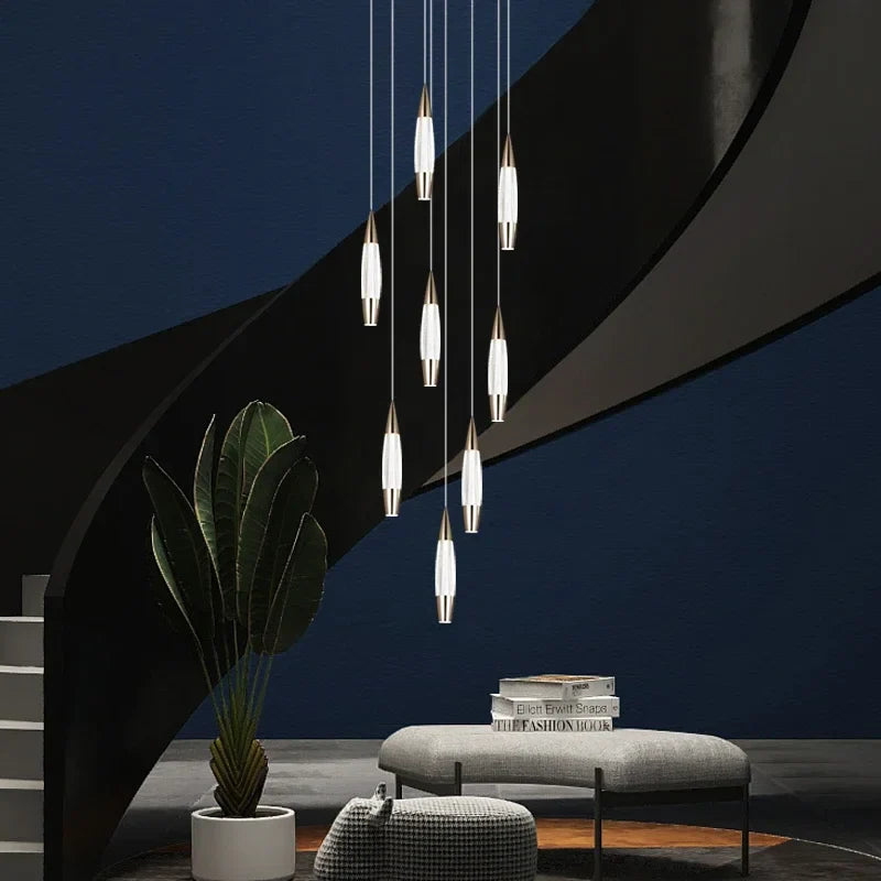 Afralia™ Modern Duplex High-rise LED Chandelier in Black Gold