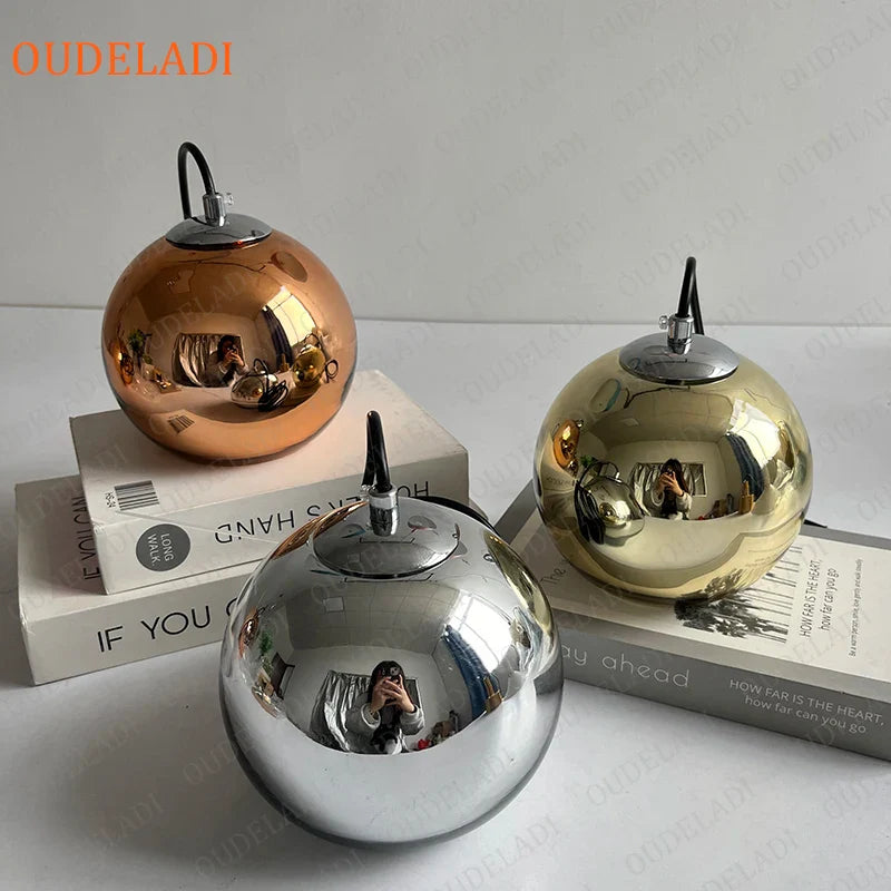 Afralia™ Plated Copper Glass Ball Pendant Lights for Home Decor