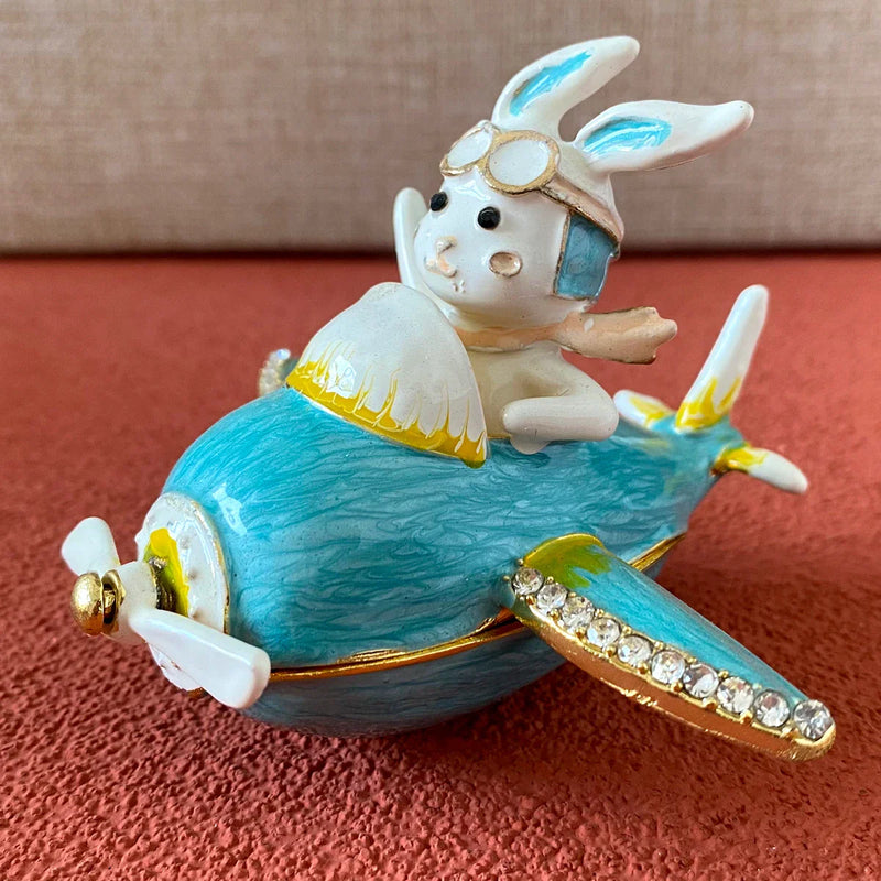 Afralia™ Rabbit Figurine Jewelry Trinket Box: Hand-Painted Hinged Collectible Ring Holder