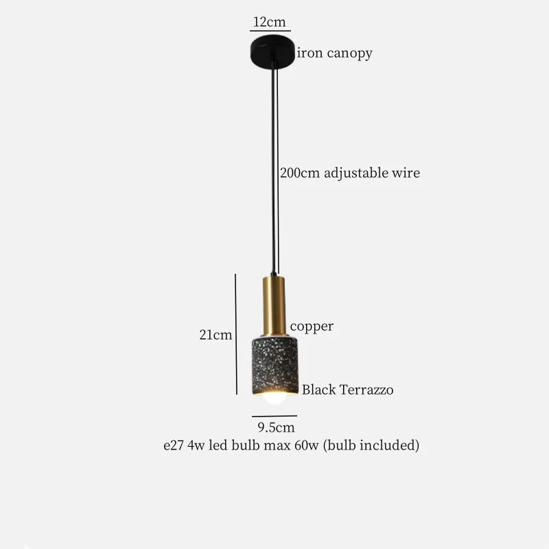 Afralia™ Terrazzo Wood LED Pendant Light for Bedroom Dining Room Japanese Vintage Style
