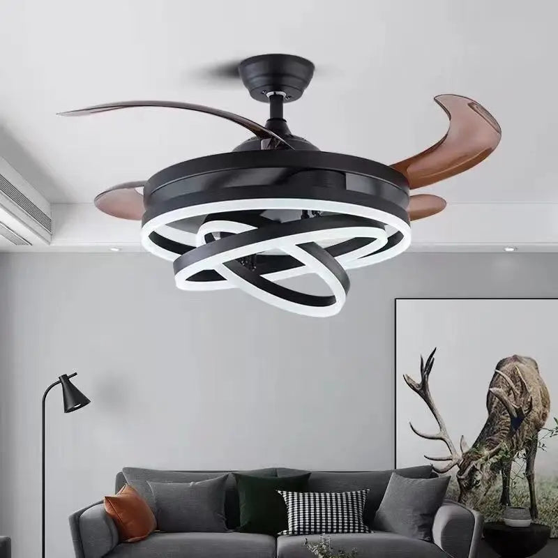 Afralia™ Postmodern Invisible Ceiling Fan Light with Adjustable LED, Reversible Fan Chandelier