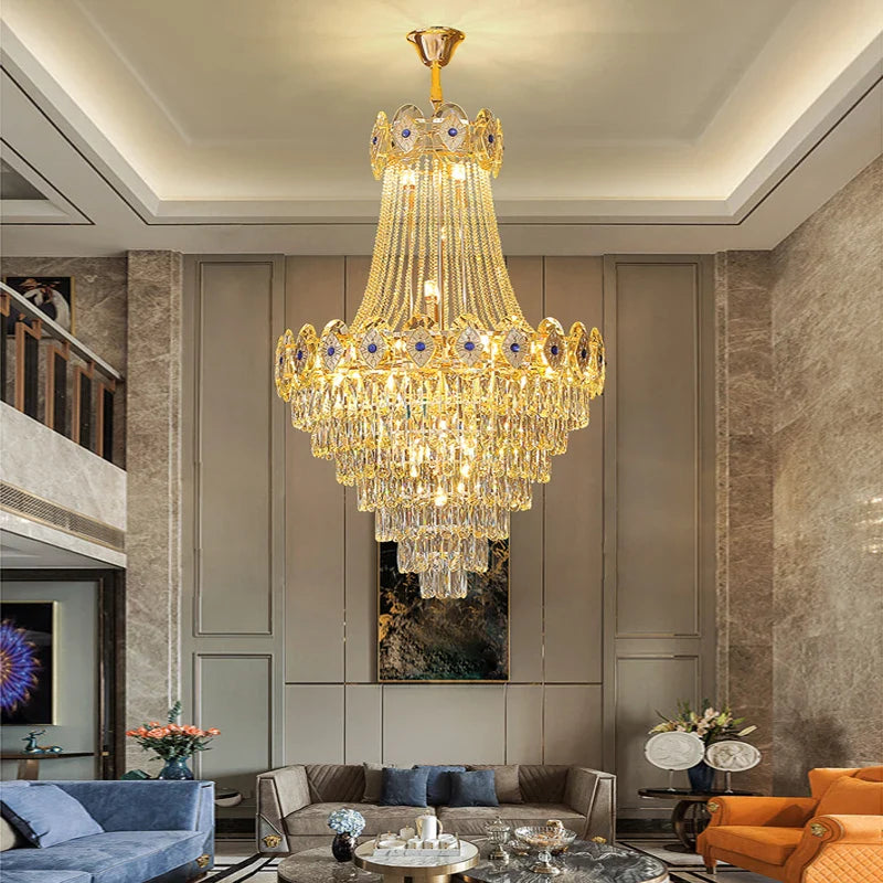 Afralia™ Gold Round Chandelier Dimmable LED Stair Lights Luxury Suspension Lamp