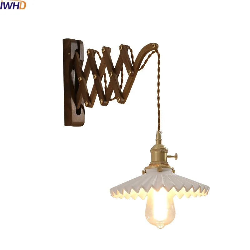 Afralia™ Ceramic Walnut Wall Sconce with Knob Switch for Bedroom Living Room