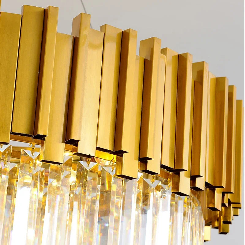 Afralia™ Golden Stainless Steel Crystal Chandelier: Modern Round LED Light for Dining Room