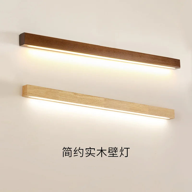 Afralia™ Solid Wood Minimalist Long Strip Wall Lamp for Living Room Bedroom Decoration