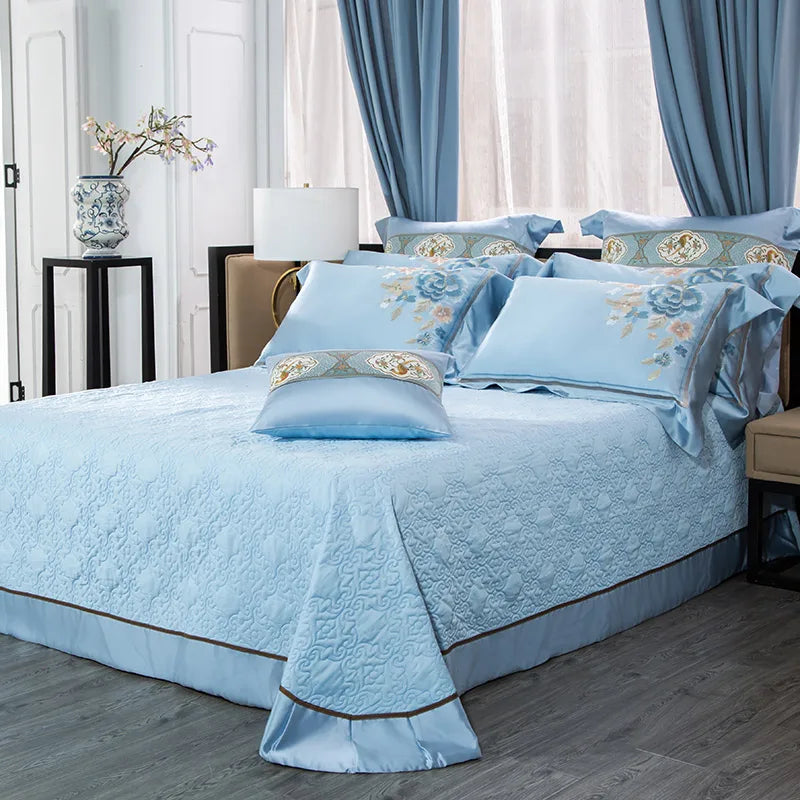 Afralia™ 200S Cotton Embroidery Bedding Set - Queen King Linens - Duvet Cover Sheets