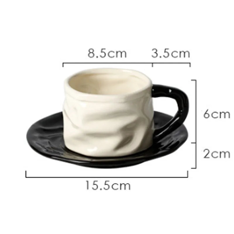 Afralia™ Pleated Paper Ceramic Cup&saucer Set - Elegant Dining Coffee Mug Tea Cup Juice Container