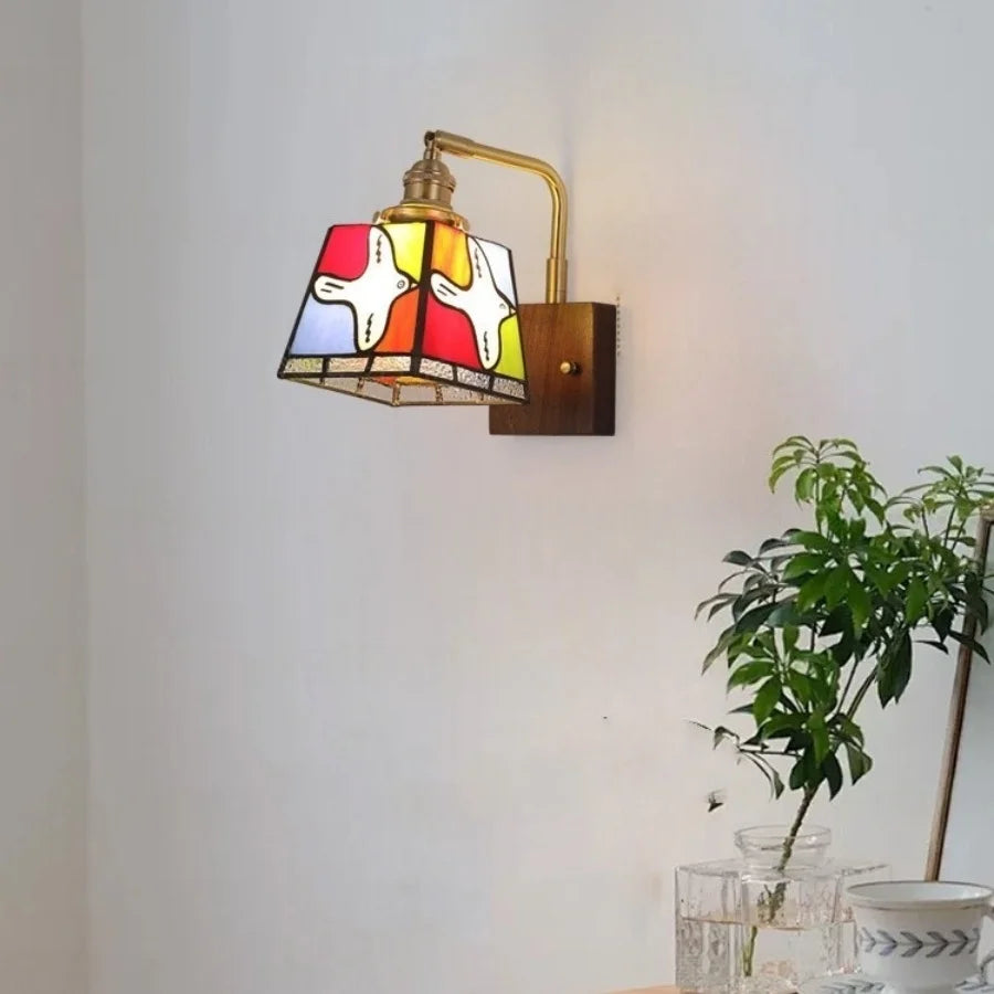 Afralia™ Tiffany Colored Glass LED Wall Light: Rotatable Design, Copper Finish