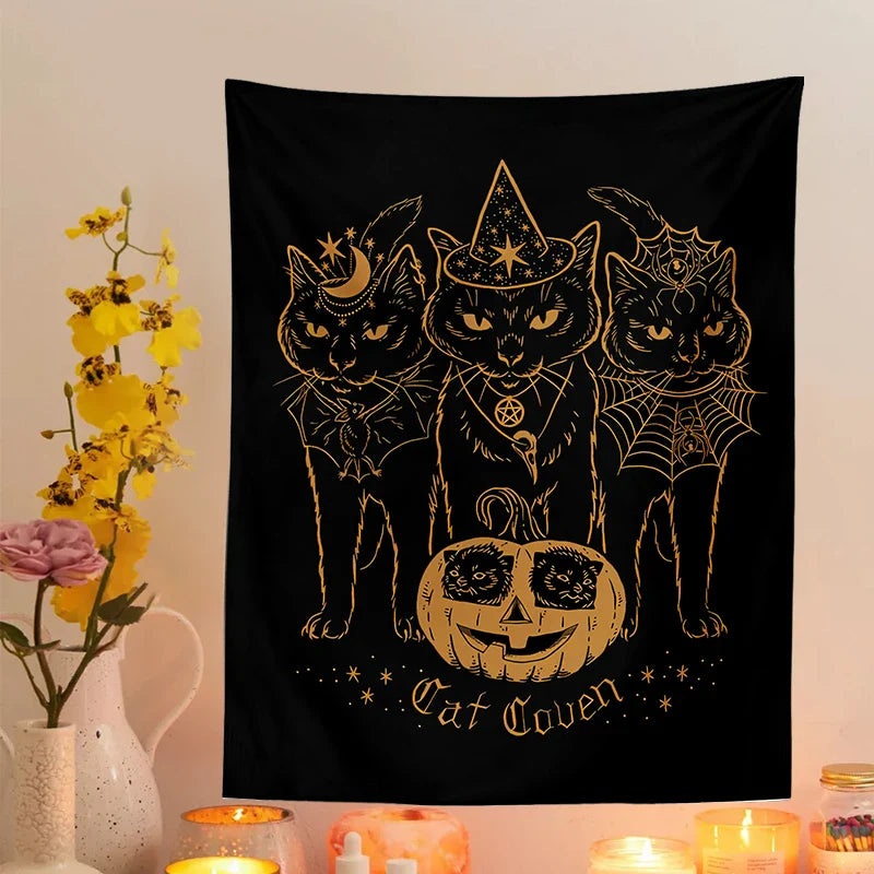 Afralia™ Cat Coven Witchcraft Tapestry Wall Hanging - Mysterious Black Decor Tapestries