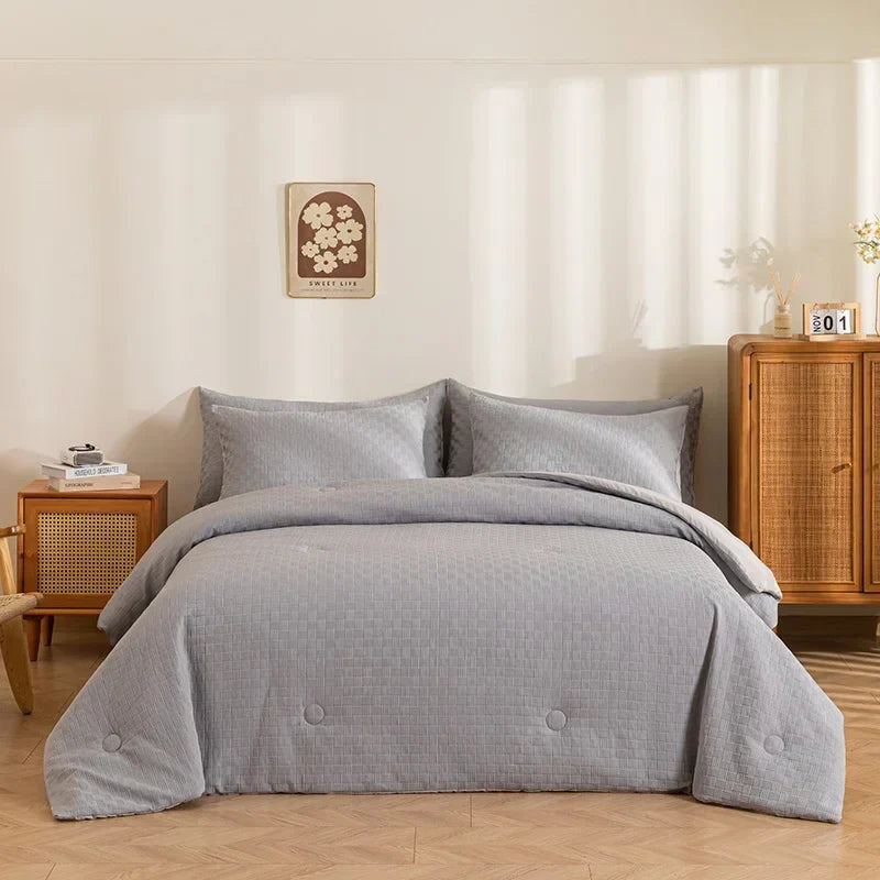 Afralia™ Waffle Grid Queen Duvet Two-sided Design Soft Breathable Comforter Blanket
