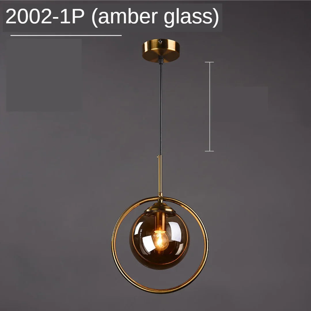 Afralia™ Golden Ring Glass Ball Pendant Light for Kitchen Dining Room & Bedside