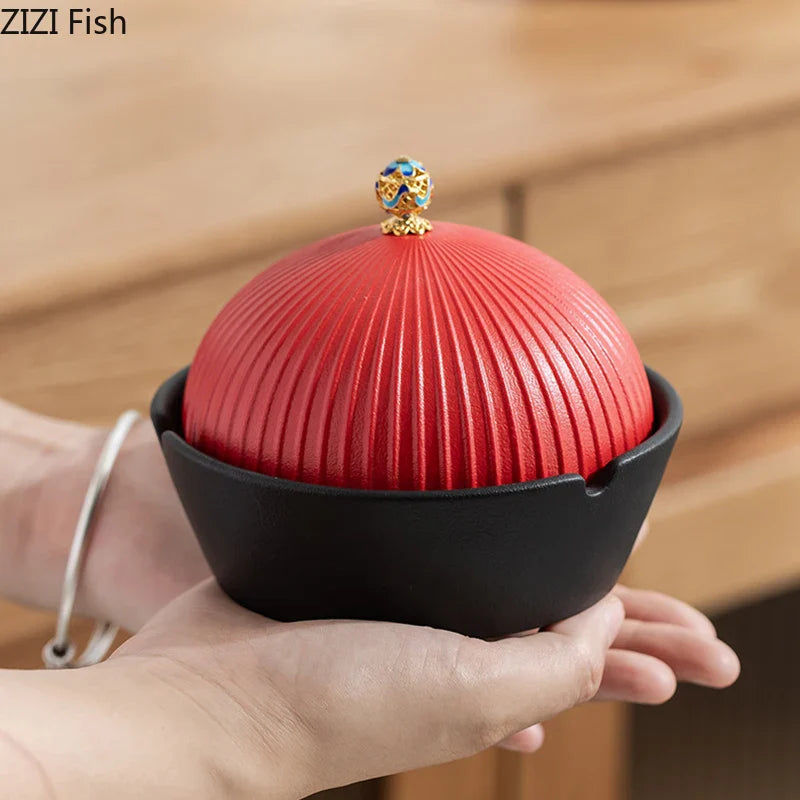 Afralia™ Ceramic Hat Ashtray with Lid: Official Desk Decor & Windproof Smoking Accessories