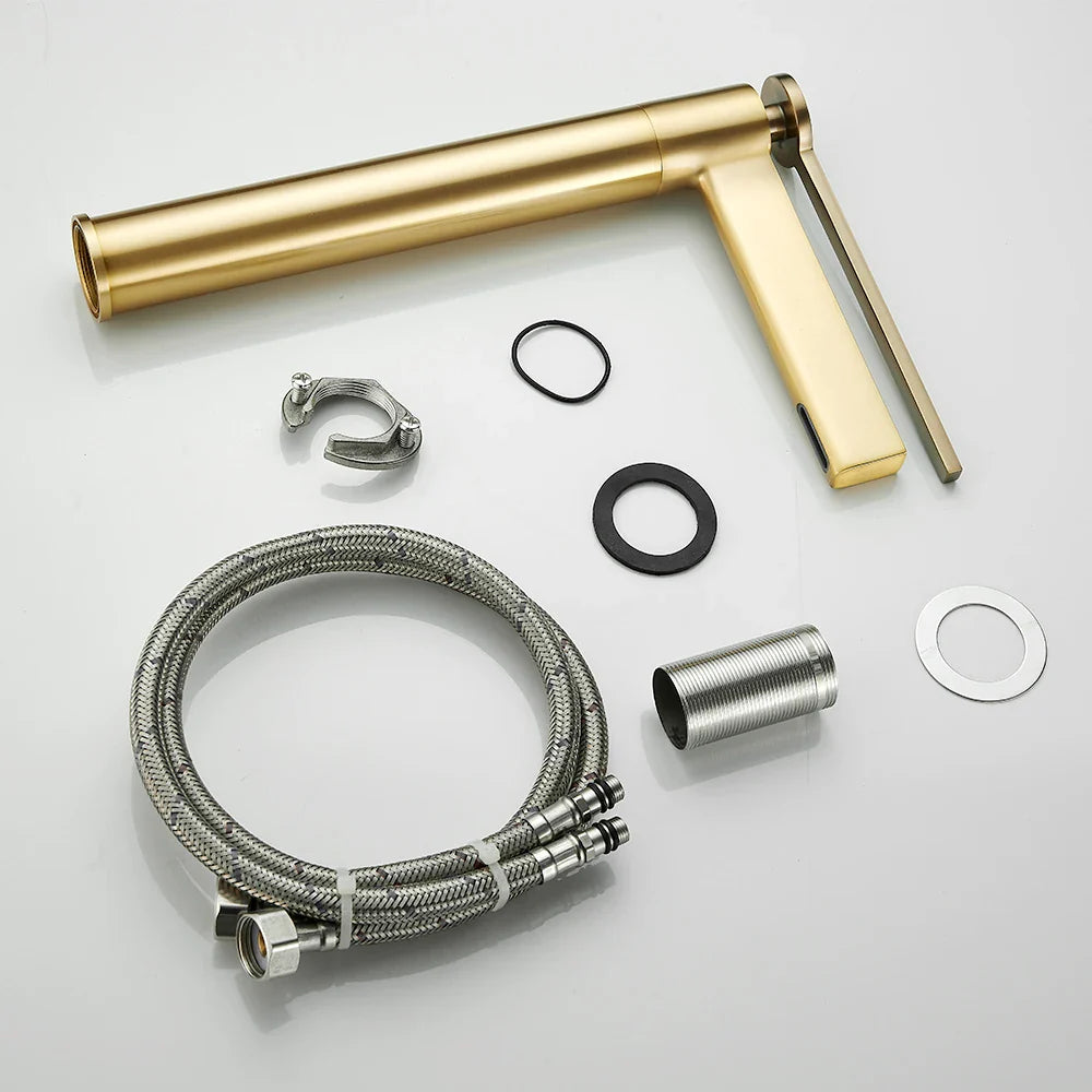 Afralia™ Brass Deck Mounted Basin Faucet Single Handle Hot Cold Mixer for Bathroom Sink
