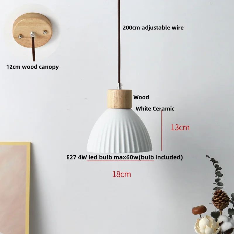 Afralia™ White Ceramic LED Pendant Lamp Copper Modern Wood Nordic Hanging Lights