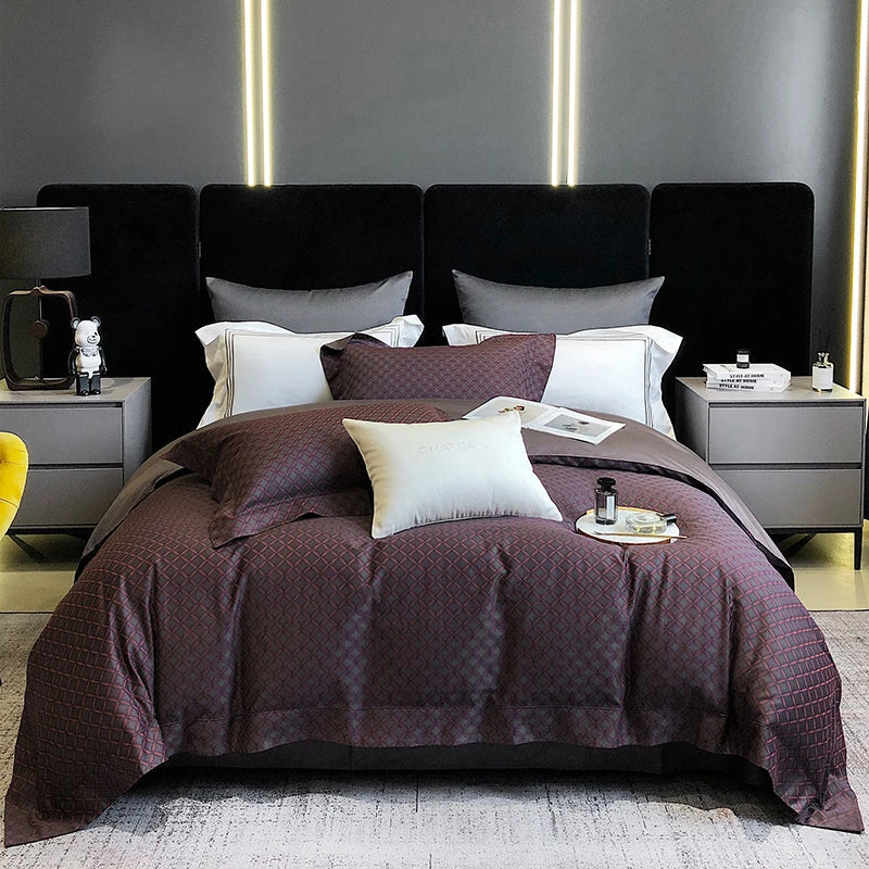 Afralia™ 1200TC Egyptian Cotton Satin Jacquard Patchwork Bedding Set with Silky Finish