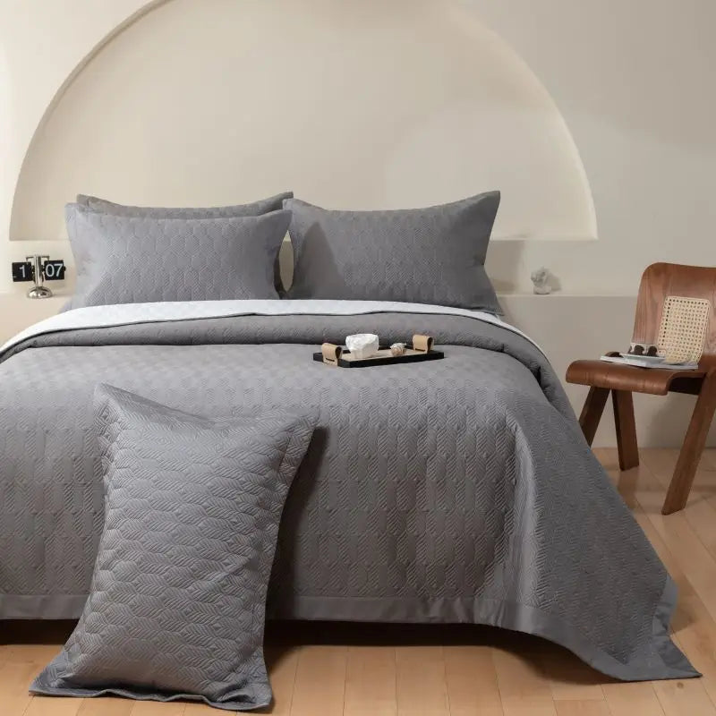 Afralia™ Egyptian Cotton Solid Color Quilted Bedspread Set, 1000TC, 245x270cm, 3Pcs