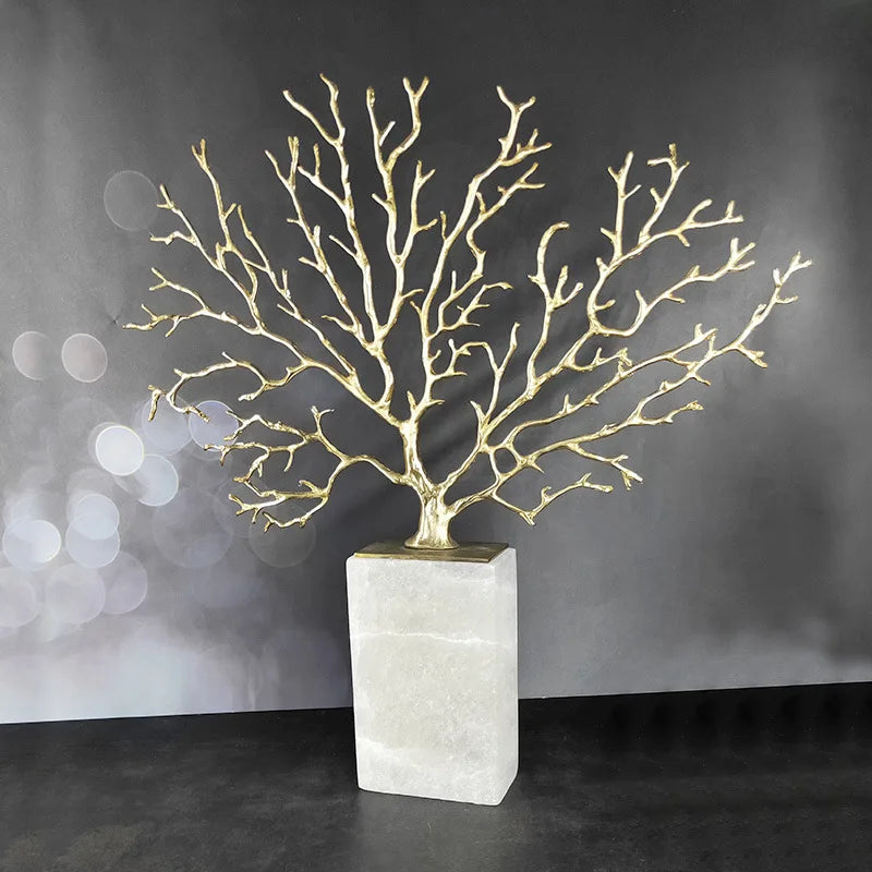 Afralia™ Coral Tree Sculpture: Gold Metal Decorative Figurine on Marble Base