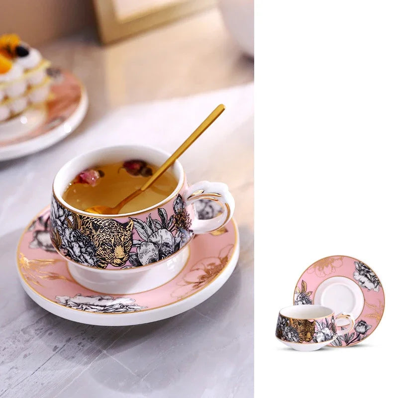 Afralia™ Porcelain Cup & Saucer Set: Elegant Coffee Mug for Dining Table and Afternoon Tea