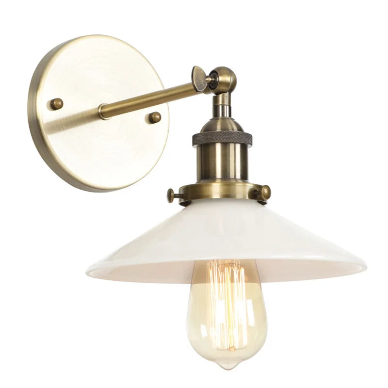 Afralia™ Retro White Glass LED Wall Light Sconce Industrial Vintage Bedroom Lamp