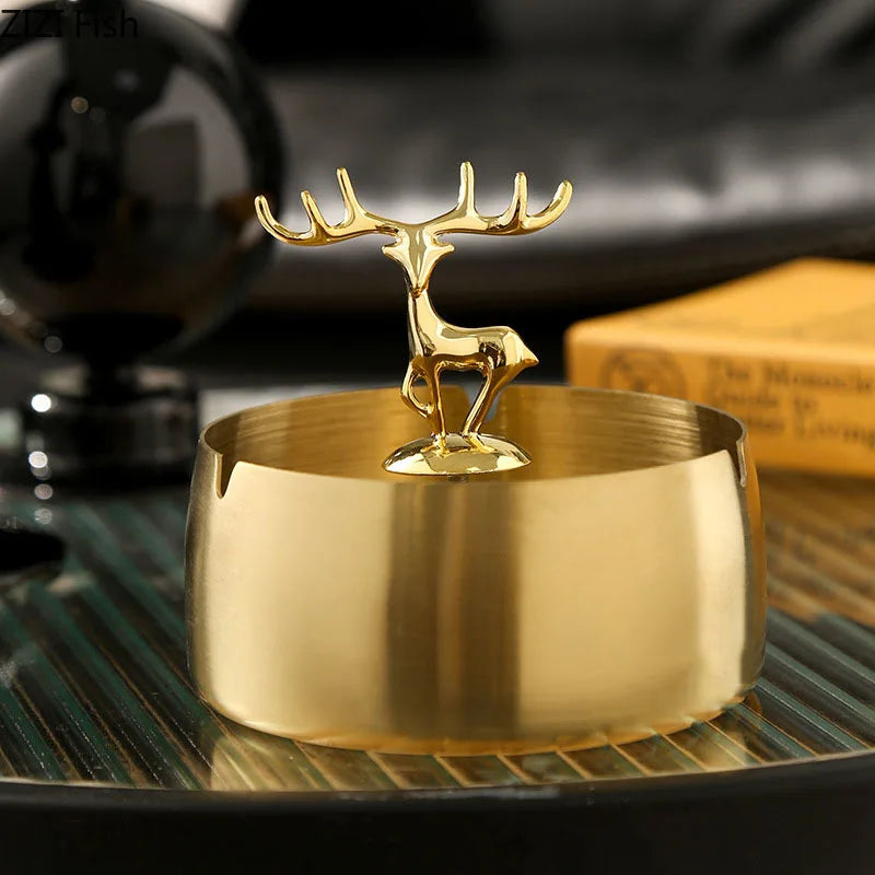 Afralia™ Golden Deer Stainless Steel Ashtray | Smoking Accessories Weed Ash Tray Boyfriend Gift