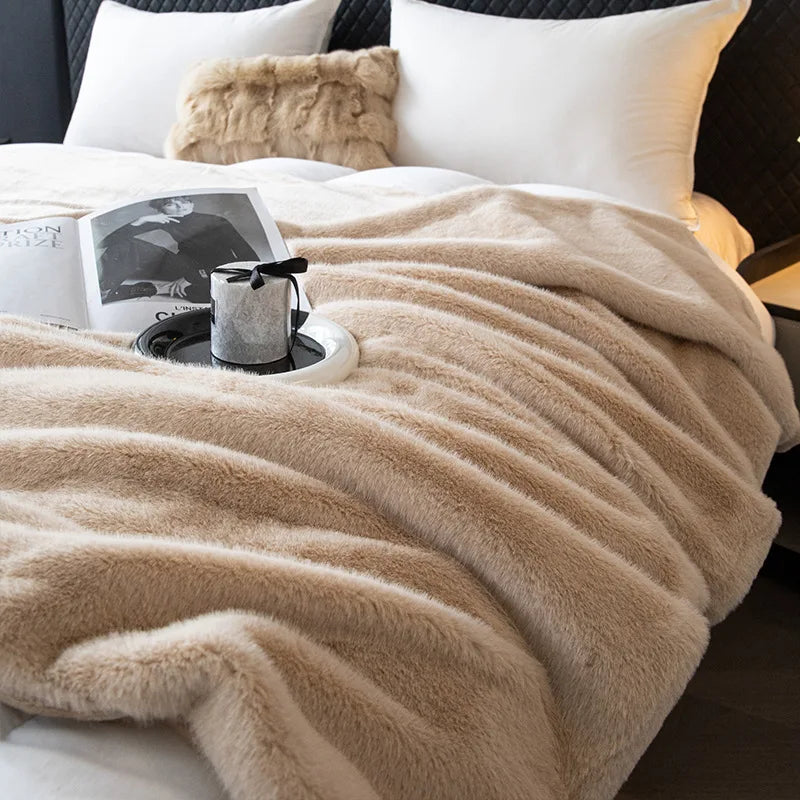 Afralia™ Faux Fox Fur Plush Blanket: Ultra Soft, Warm, and Luxurious for Office, Sofa, and Travel