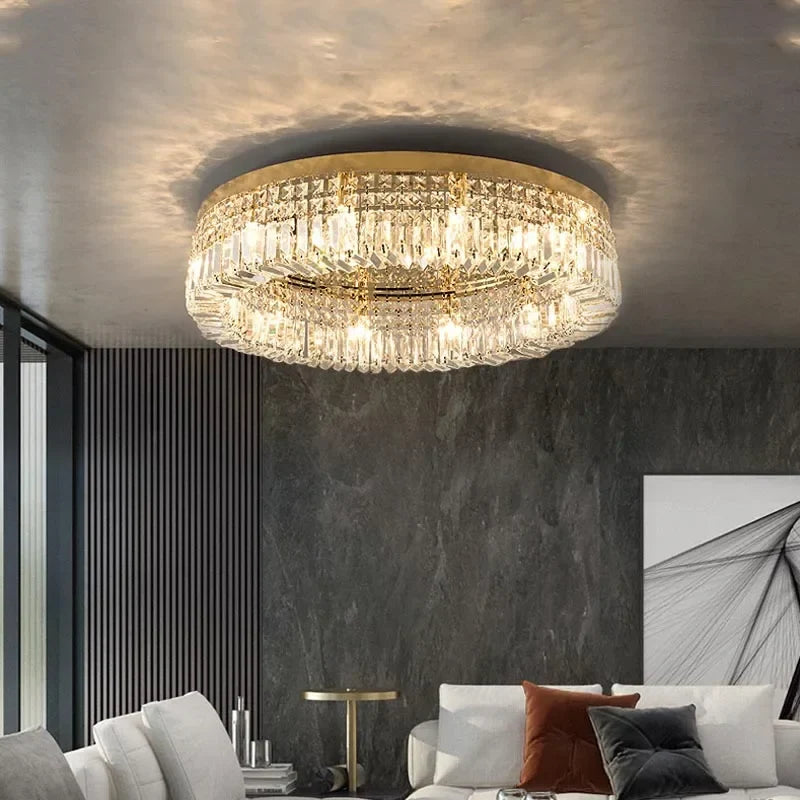 Afralia™ Crystal Gold LED Ring Ceiling Light - Modern Luxury Home Lighting