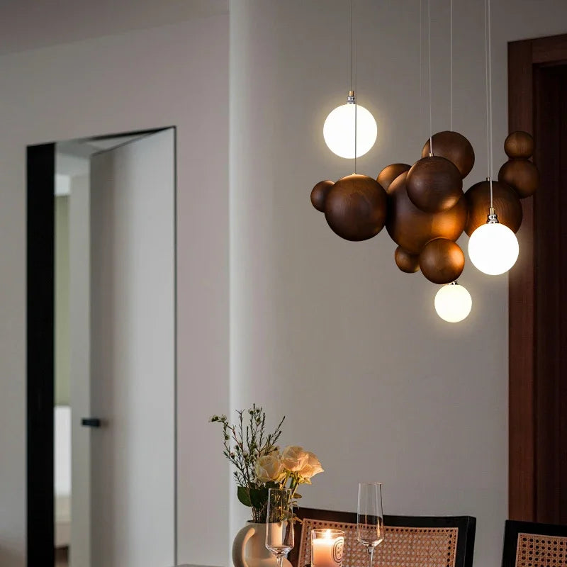 Afralia™ Wooden Ball Pendant Light: Creative Solid Wood Art for Kitchen, Restaurant, Bar LED Lighting