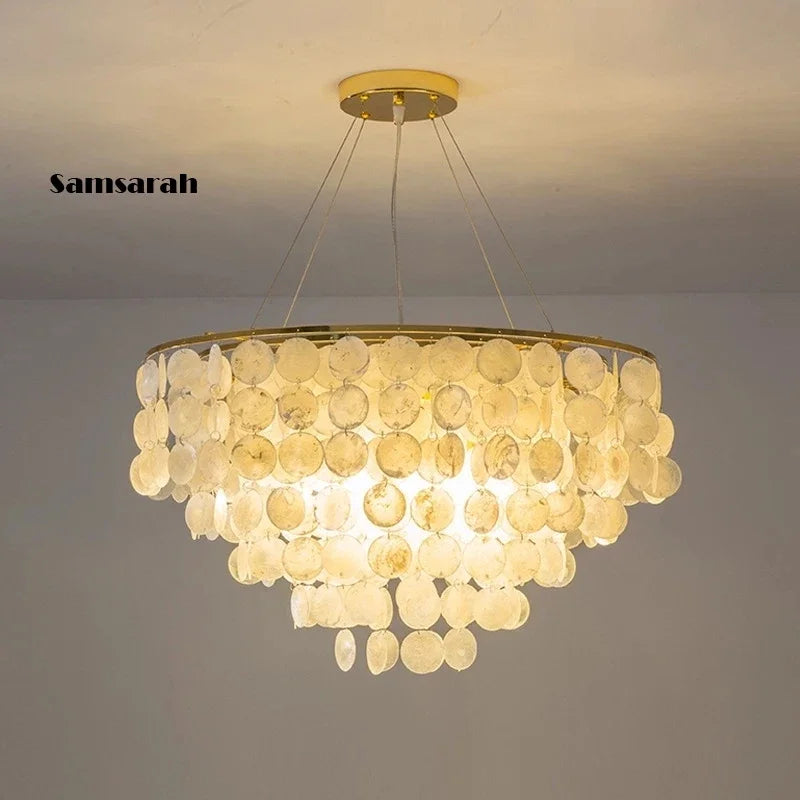 Afralia™ Gold Chrome Metal Shell Chandelier for Restaurant Living Room Hotel Hall