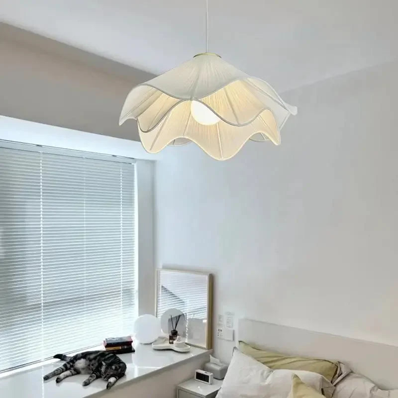 Afralia™ Pleated Fabric Petal Chandelier: French Nordic Cream Style for Cozy Living & Bedroom