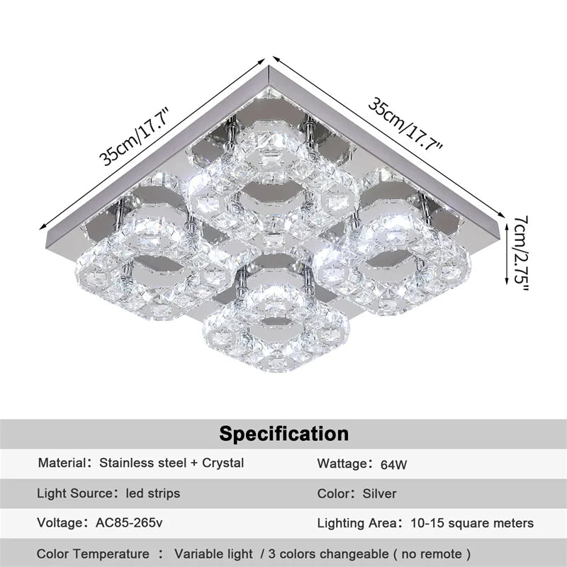 Afralia™ Crystal LED Ceiling Light: Modern Square K9 Chandeliers, Dimmable Stainless Steel Fixture.