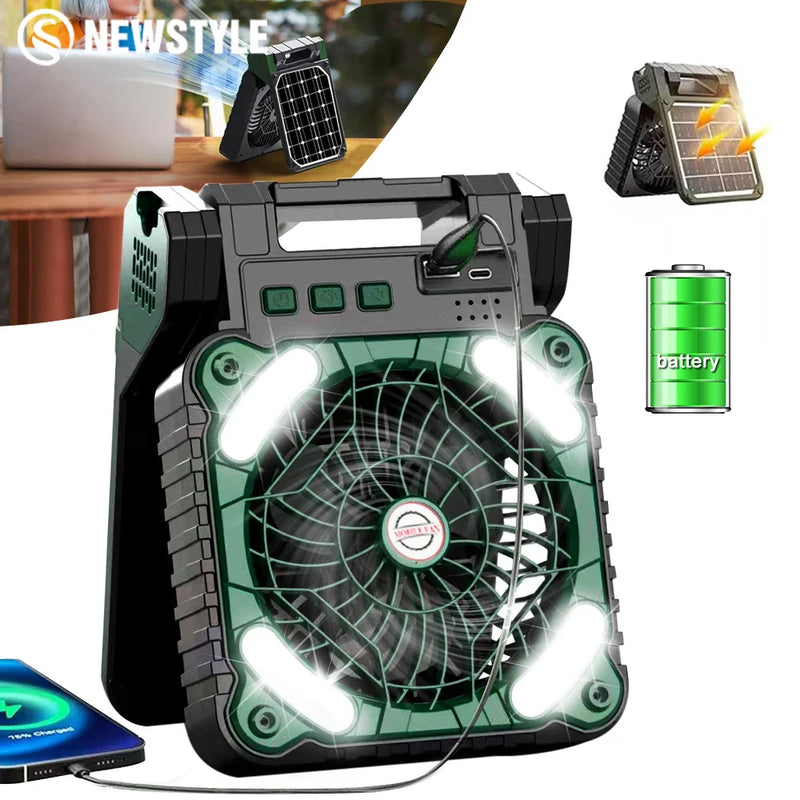 Afralia™ Solar Fan Camping Light: Portable Desk Lamp, 4 Speeds, Rechargeable for Outages & Outdoor Retreats