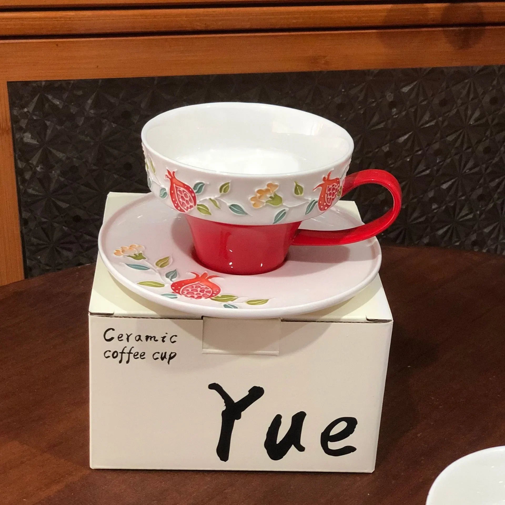 Afralia™ Peony Flower Ceramic Cup & Saucer Set for Dining Table and Coffee, Tea or Juice