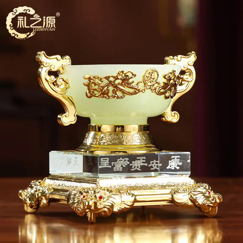 Afralia™ Resin Auspicious Cauldron Luminous Stone Ornament, Home Decor Craft