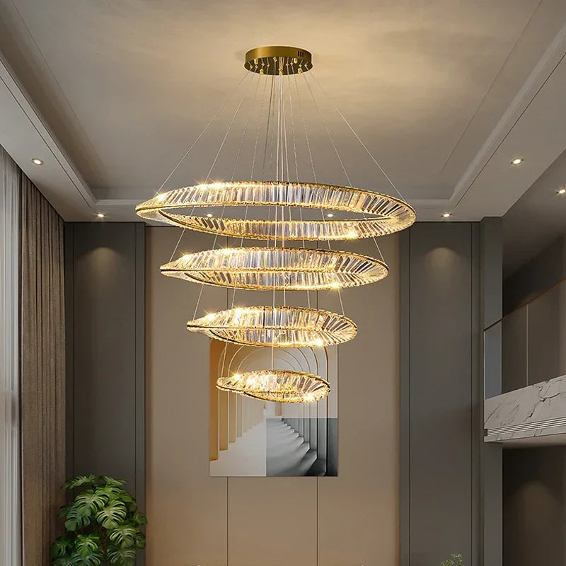 Afralia™ Luxury Gold LED Crystal Pendant Chandelier for Living & Dining Room Lighting