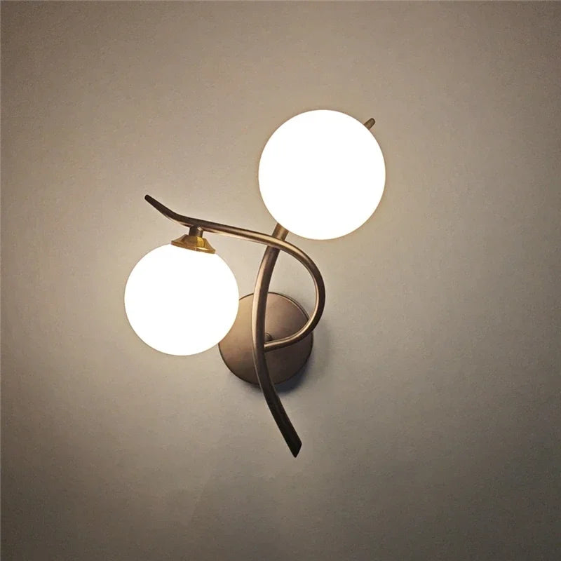 Afralia™ Nordic Iron Wall Lamps with Glass Ball Decor, LED Bedroom Light Fixtures.
