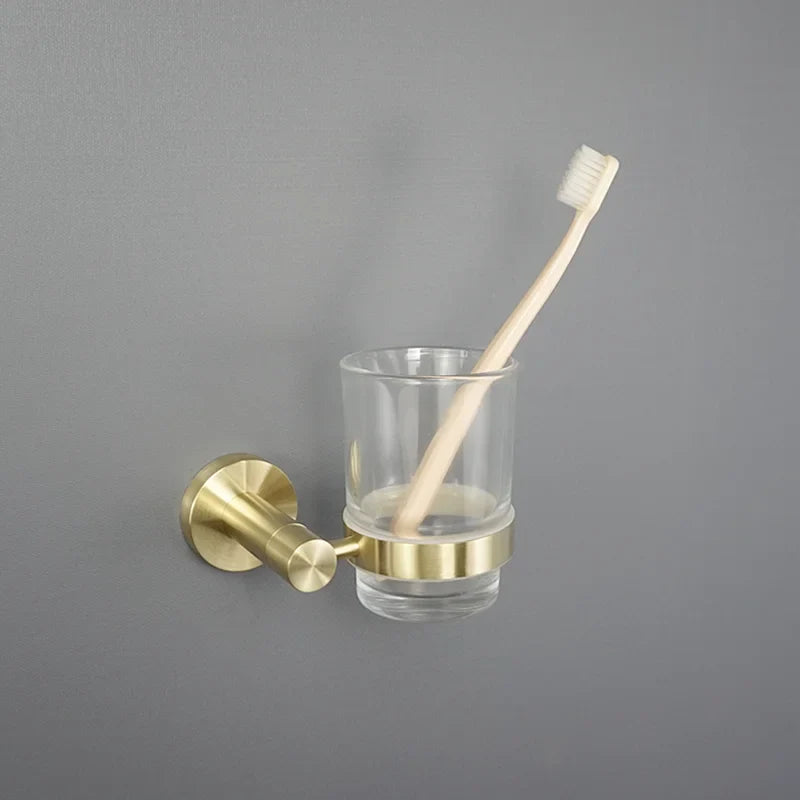 Afralia™ Brushed Gold Bathroom Pendant Set: Toilet Brush Holder, Paper Holder, Towel Bar & More