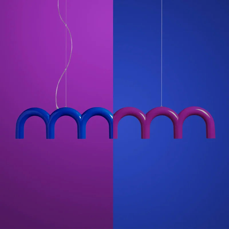 Afralia™ Oblure Arch Chandelier LED Black White Orange Blue Metal Light