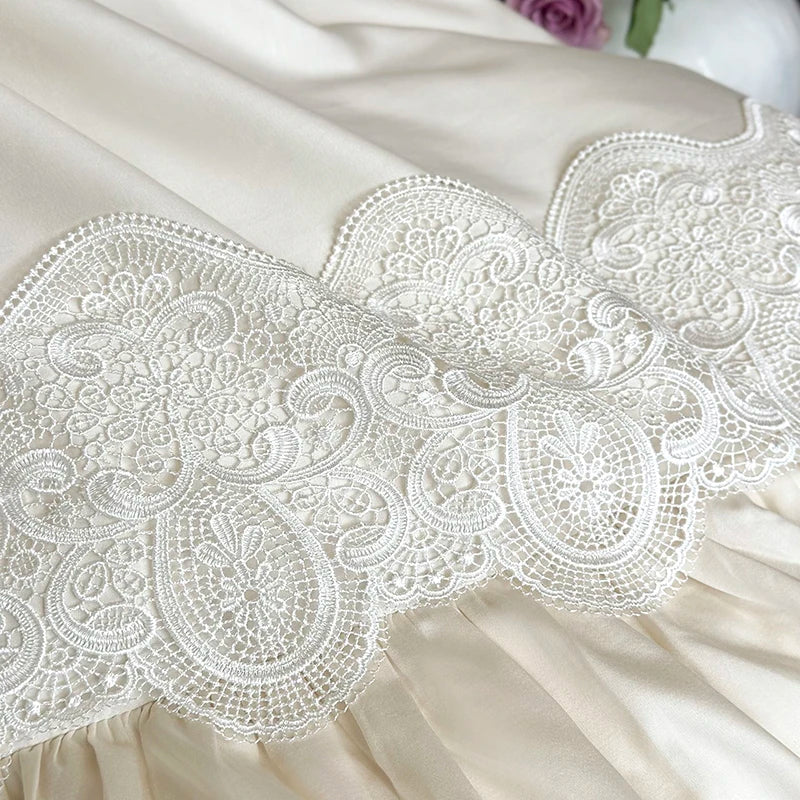 Afralia™ French Lace Ruffle Princess Wedding Bedding Set with Brushed Duvet Cover & 2 Pillowcases