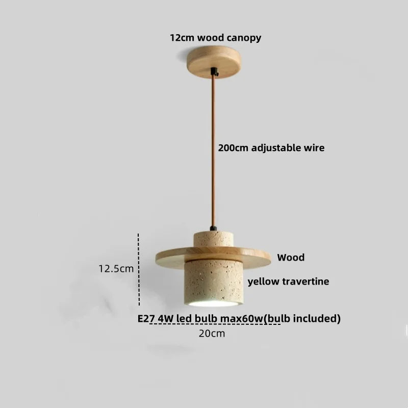 Afralia™ Nordic LED Pendant Lamp Wood Base Yellow Travertine Adjustable Hanging Light