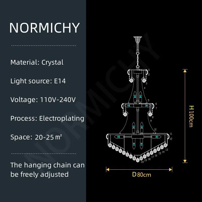 Afralia™ European Luxury Crystal Chandelier for High Ceilings