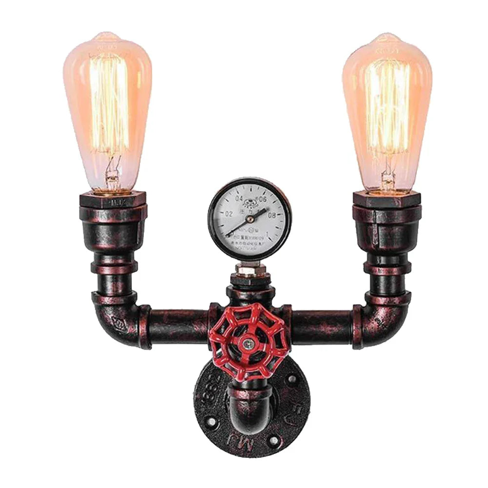 Afralia™ Retro Loft Water Pipe LED Wall Light - Multi Lights Industrial Iron Lamp